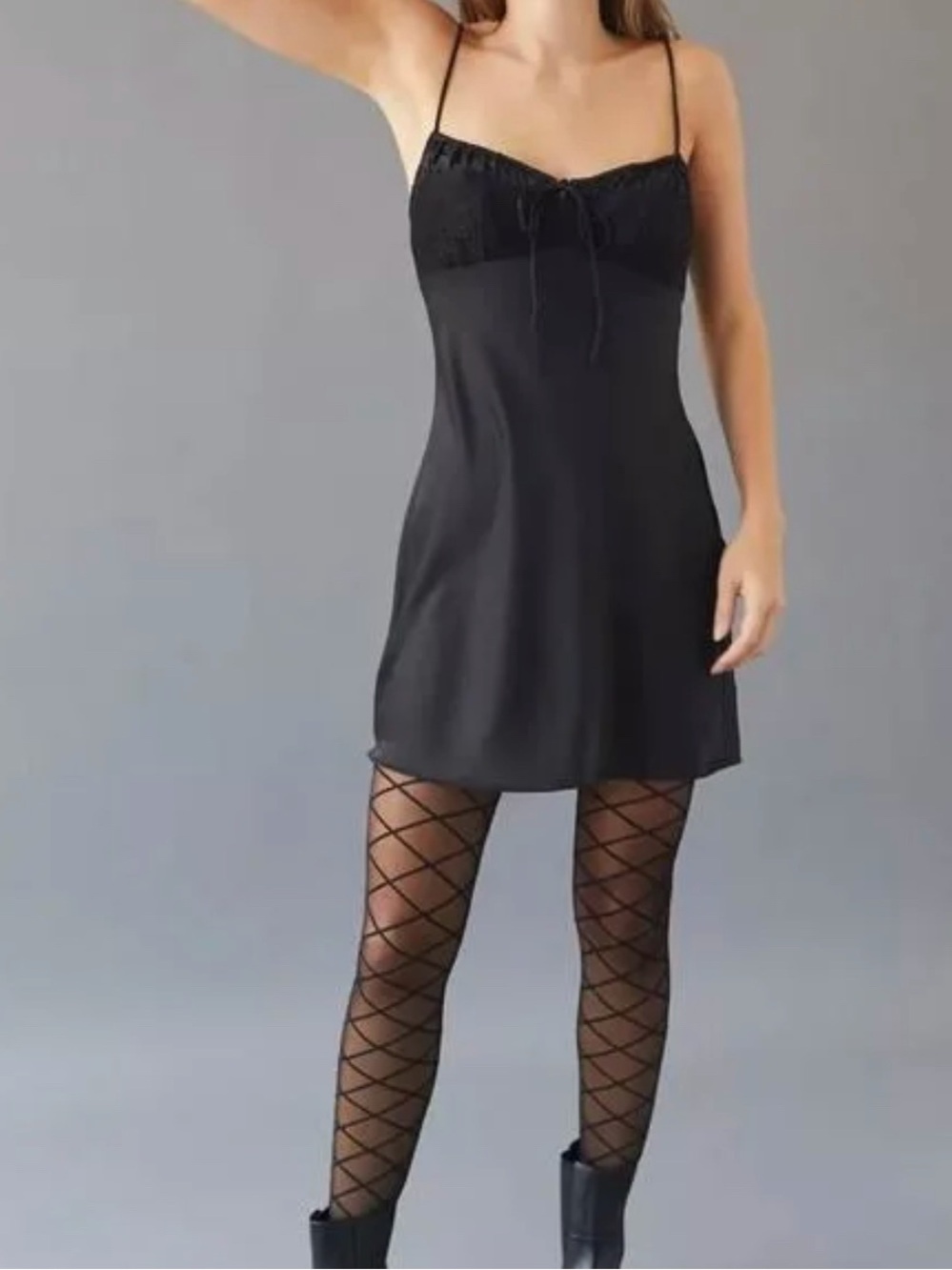 NWT Urban Outfitters Perrie Slip Lace Black Dress Size L